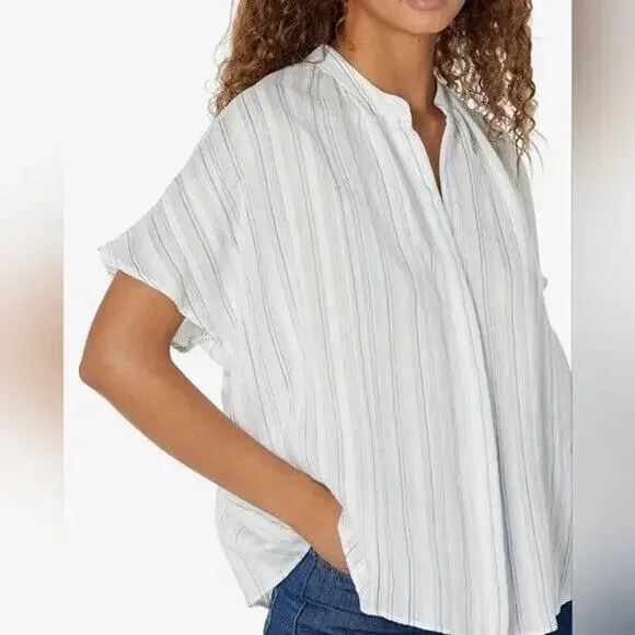 Vince NWOT Women's Short Sleeve Drapey Stripe Blouse White Size S - Picture 3 of 8
